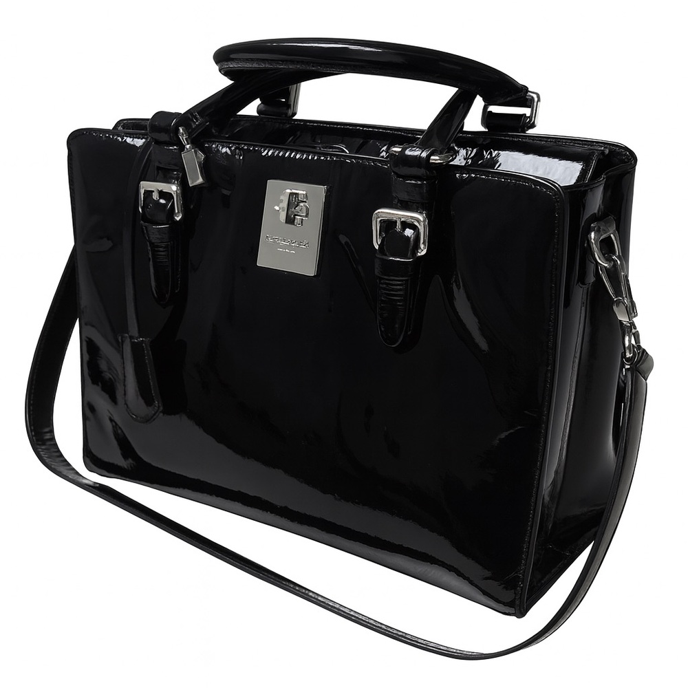 Giorgio Armani Genuine Patent Leather Bag – Black Glossy Structured Tote